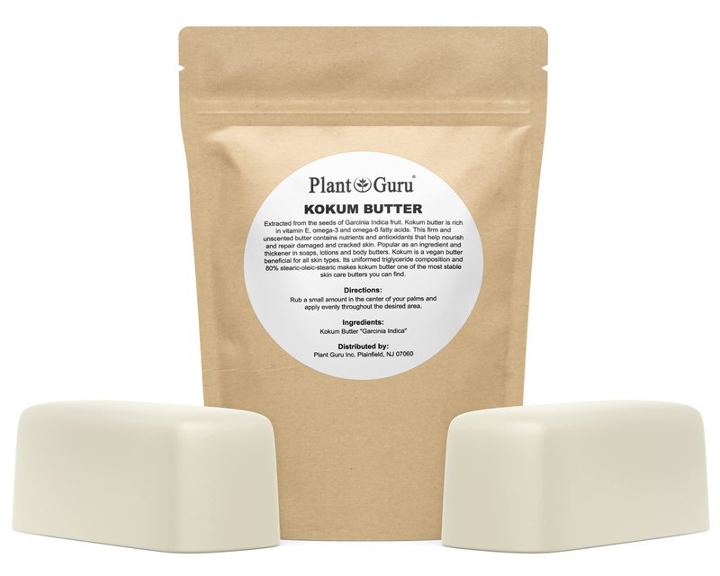 Plant Guru Raw Kokum Butter 2 lbs. Bar 100% Pure Natural - Great for Skin, Body and Hair Moisturizer, DIY Creams, Balms, Lotions and Soap Making.