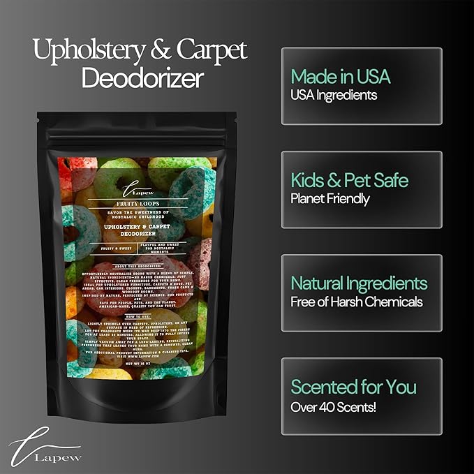 Lapew Fruity Loops Scented Cleaning Bundle | Carpet Deodorizer Powder (16 oz) & Mop Soap Concentrate (36 oz) | Pet-Friendly Odor Eliminator