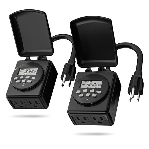 BN-LINK 7 Day Outdoor Heavy Duty Digital Programmable Timer, Outdoor Timer Outlet Waterproof, 2 Grounded Electrical Outlets for Christmas Lights, 15A 1/2HP,ETL Listed（2 Pack）