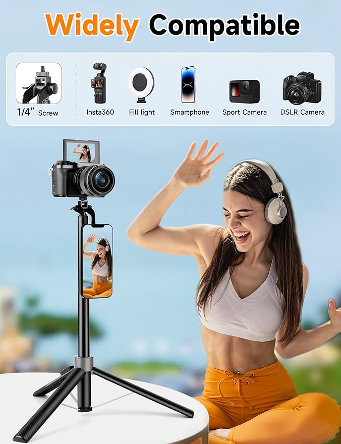 70" Magnetic Phone Tripod, Selfie Stick Tripod for iPhone MagSafe & Camera with Rechargeable Remote & 2 in 1 Magnetic Holder, 360° Rotatable Portable Cell Phone Stand for Travel Vlog Video Recording