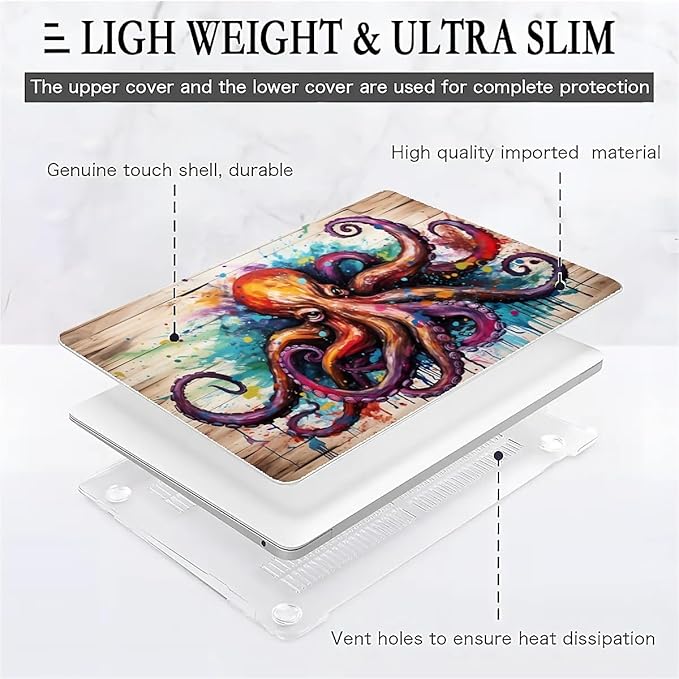 COTAIL Compatible with MacBook Air 13.3 13.6 Inch Case 2022 2021 2020 2019 Plastic Hard Shell Case Cover,13.3 Pro(A1706/A1708/A1989/A2159/A2289/A2338), Octopus