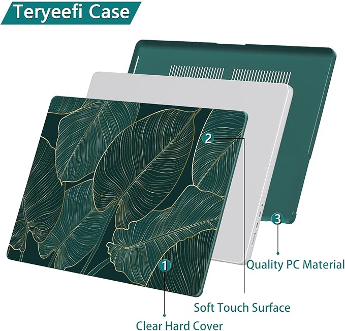 Teryeefi Pattern Case for MacBook Pro 14 inch Case 2025-2021 M5 M4 M3 M2 M1 Pro/Max, Fit Model A3401 A3112 A2992 A2918 A2779 A2442 Protective Hard Shell +Keyboard Cover+Screen Protector - Green Leaf