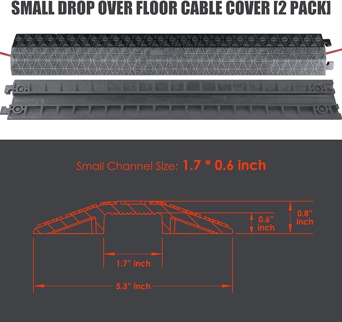 OranLite 4 Pack 40" inch Drop Over Cable Cover, 4 Pieces Prevent Tripping Rubber Floor Cord Protector, Interlocking Cable Cover, Drop Track Cable Ramp for Home, Office, Store, Warehouse (Slim - 4Pack)
