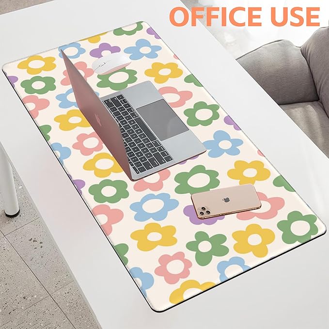 NIYLYNSYN Mouse Pad Large Vintage Groovy Flowers Non-Slip Gaming Desk Mat with Stitched Edge Laptop Keyboard Desk Pad for Work Home Gaming (35.4 x 15.7 Inches)