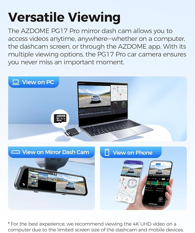 AZDOME PG17 Pro 4K+2.5K Mirror Dash Cam with STARVIS 2 & 5G WiFi Rear View Mirror Camera, OTA Upgraded, Parking Assist, Voice Control, 128GB Card - Mirror Dash Cam with 12-Inch Touch Screen