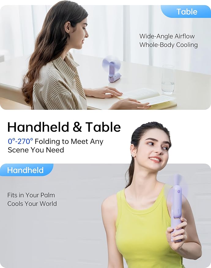 JISULIFE Handheld Fan 8 Plus: All-in-One Mini Fan with 40Hrs Cooling & 4500mAh PowerBank & Flashlight, USB Rechargeable, Portable Pocket Size for Travel, Makeup, Concert, Gifts for Women(Purple)