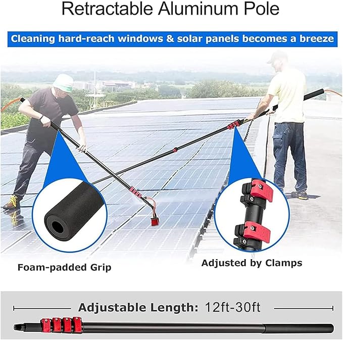 Telescopic Water Fed Pole Window Cleaner Kit, Extendable Brush & Roof Cleaning Tools with 20M Hose, 30cm Brush Head for Conservatory and Roof Cleaning, 7.2m Reach