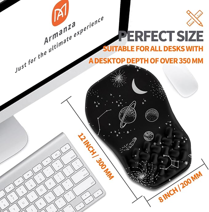 Armanza Ergonomic Slope Mouse Pad Wrist Support, Wrist Rest Mousepad for Carpal Tunnel Pain Relief with Massage Bulge and Slow Rebound Memory Foam (12x8 inch, Galactic System)