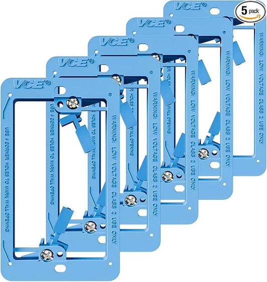 VCE Low Voltage Mounting Bracket Single Gang Wall Plate, Flush Low Voltage Box for Network, HDMI, Coaxial, Speaker, Telephone Cables, Blue, 5 Pack