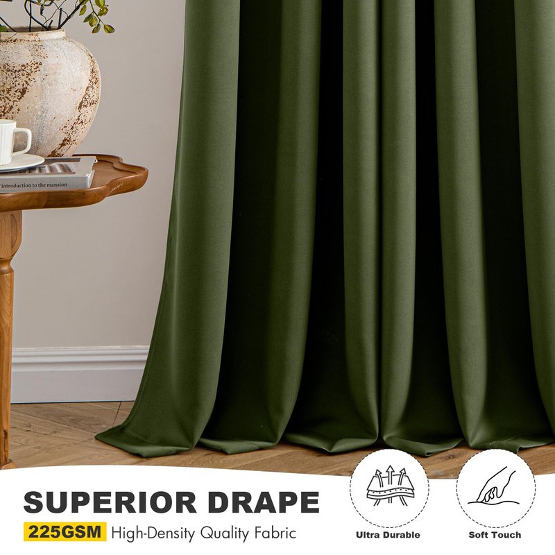 MIULEE Olive Green Blackout Curtains for Bedroom Living Room 96 Inches Long 2 Panels, Thermal Insulated Room Darkening Drapes Solid Grommet Top Noise Reducing Dark Green Window Treatments 40x96 Inch