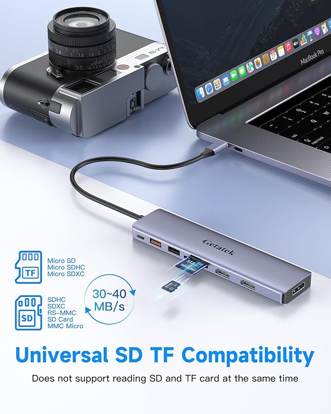 Getatek 10Gbps USB C Hub, USB-C Laptop Docking Station, 8in1 Triple Display Docking Station for Dell Hp Lenovo Surface Windows (Dual HDMI+ DisplayPort + PD3.0 100W +SD TF Card Reader +10GB USB Port)