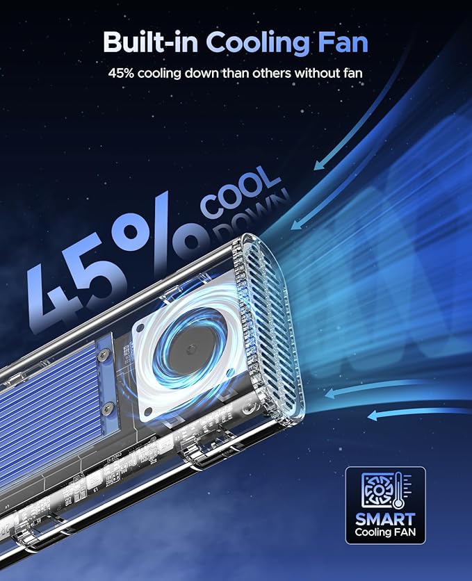 ORICO 40Gbps M.2 NVMe SSD Enclosure with Built-in Cooling Fan, Tool-Free, Support 2230 2242 2260 2280(M Key), Compatible with Thunderbolt 4/3 USB4/3.2-TCM2U4-BLUE