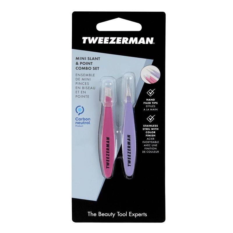 Tweezerman Mini Slant & Point Tip Tweezer Set - For Eyebrows, Travel