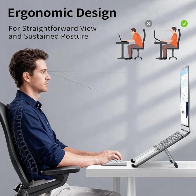VECOFO Protable Laptop Stand for Desk,Foldable Laptop Riser Holder,Ventilated Cooling Notebook Mount Computer Stand for 10-15.6” Laptops,Tablets，Aluminum
