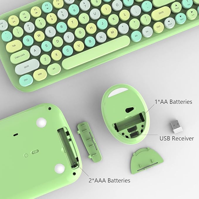 KNOWSQT Wireless Keyboard and Mouse Combo, Light Green 100 Keys 2.4 GHz Round Keycap Typewriter Keyboards, USB Receiver Plug and Play, for Windows, PC, Laptop, Mac, Desktop