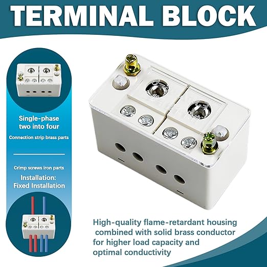 2-in-4-Out Self-Lifting Junction Box | Tool-Free Quick Connect Terminal Block for Home Wiring |Fireproof PVC Zero-Live Line Splitter one piece