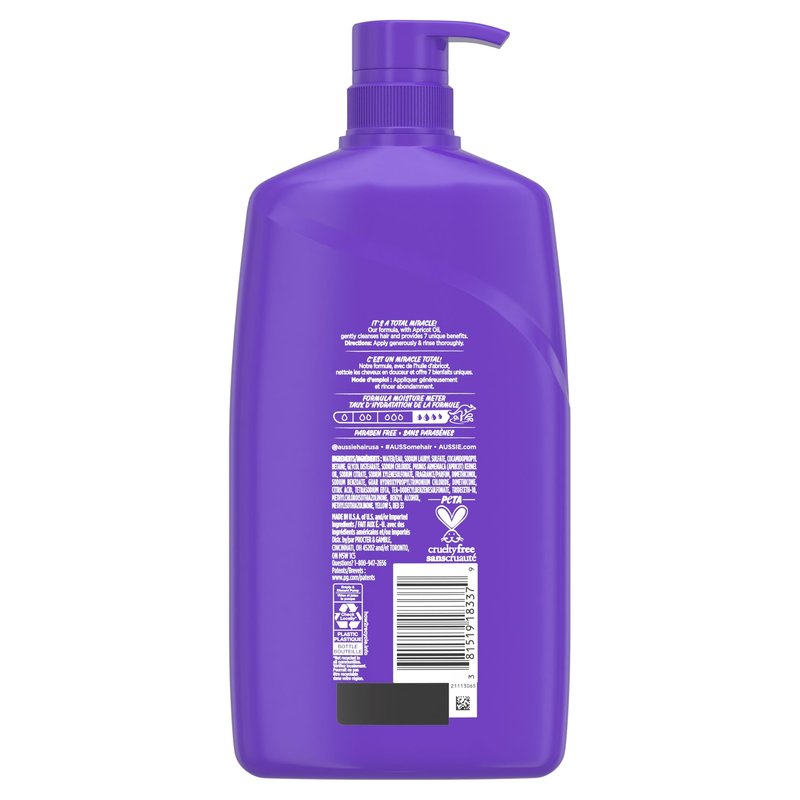 Aussie Total Miracle with Apricot & Macadamia Oil, Paraben Free Shampoo, 26.2 fl oz Pack of 4