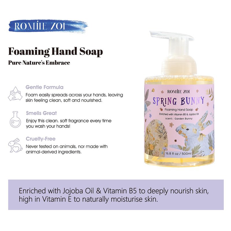 ROMIIE ZOI Foaming Hand Soap for Easter Gift Basket- Spring Bunny - Infused with Garden Bunny Aroma - 500 ML / 16.8 FL OZ
