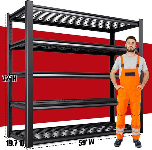 **Regine Switzerland Heavy Duty Garage Shelving | Adjustable 5-Tier Metal Storage Unit - 72"x59"x20"**