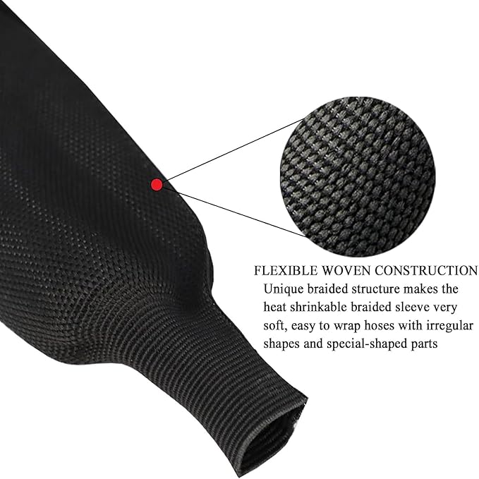 BuyUneed Heat Shrinkable Braided Sleeving 2:1 Ratio- Abrasion Protection Flexibility Wiring Harness Cable Sheath (3/4" ID, 16ft)