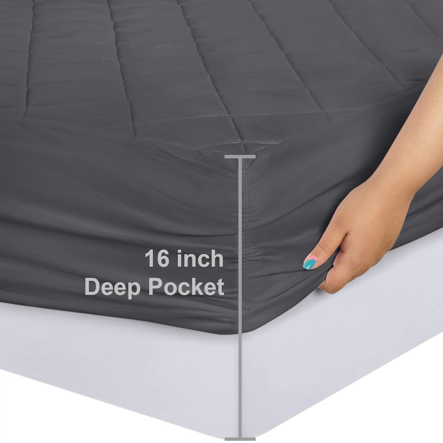 Utopia Bedding Quilted Fitted Mattress Pad - Queen Size, Elastic Cover, Machine Washable, Grey | Pack of 2