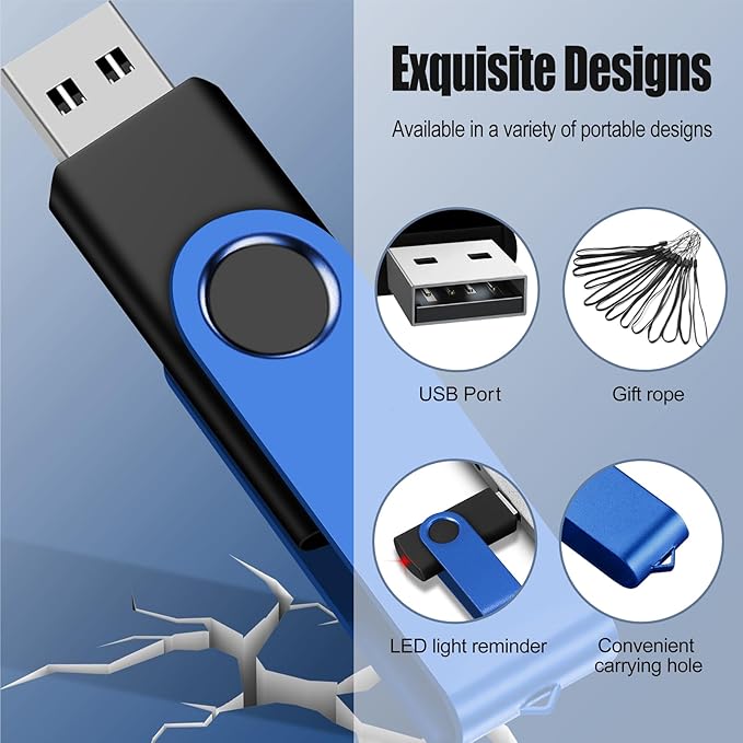 EASTBULL 8GB USB Flash Drive Bulk Thumb Drives 20 Pack with Lanyards USB 2.0 Memory Sticks Zip Drive Pen Drive for Storage and Backup Blue 20PCS 8GB