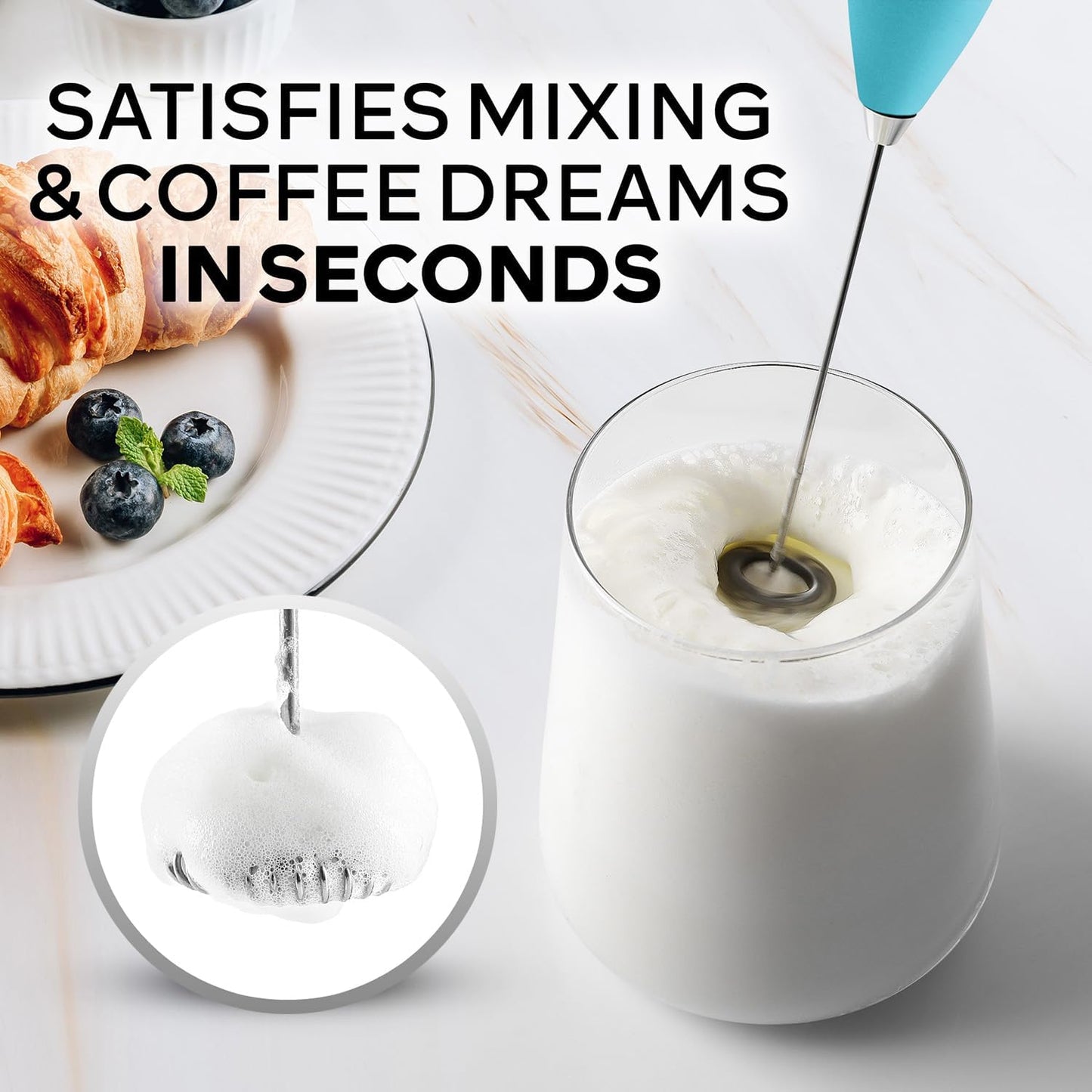 Zulay Kitchen Milk Frother Wand - Ultra-Fast Handheld Electric Whisk for Coffee, Lattes & More - Sunrise Color