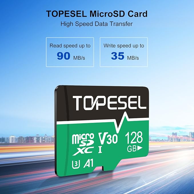 TOPESEL 128GB(The Actual Usable Capacity is 115.2GB) Micro SD Card with Adapter, High Speed TF Card, Memory Card microSDXC for Camera, Smartphone, Tablet, Dash Cam, Drone, UHS-I, U3, A1, 4K UHD, V30