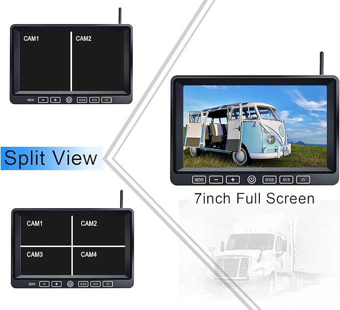 ZEROXCLUB Wireless Backup Camera System with 7-Inch DVR Dual/Quad Split Touch Monitor, IP69 Waterproof HD 1080P Wireless 2 Rear View Side View Camera for RV Trailer Truck 5th Wheel,BW702
