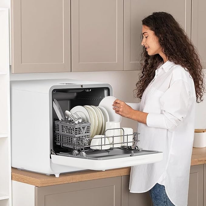 Portable Dishwasher Compact Dishwasher Countertop with Faucet & Manual Water Tank (5L) Modes Water Inlet, Compact with More Space Inside, 6 Programs Ideal for RV & Apartments