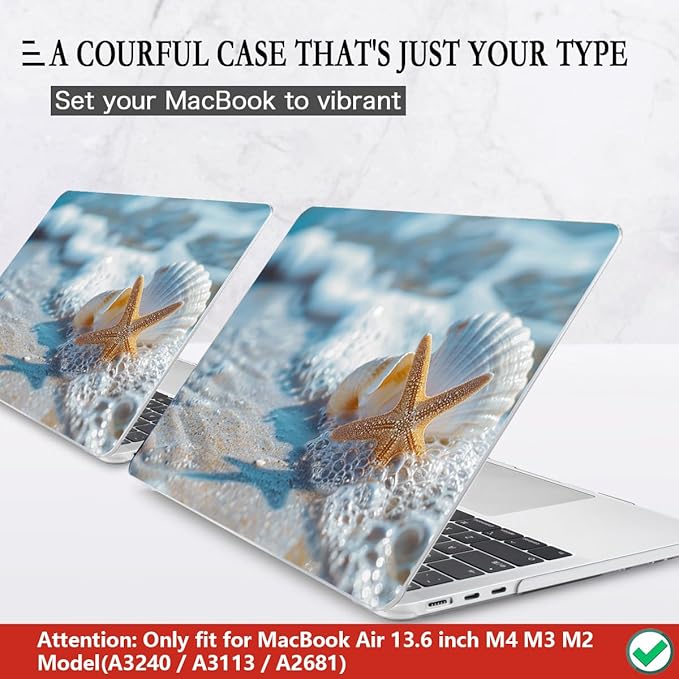 CISSOOK Compatible with MacBook Air 13.6 inch Case 2026 2025 2024 2022 Release M5 A3449 M4 A3240 M3 A3113 M2 A2681, Plastic Hard Shell Protective Case with Keyboard Cover Screen Protector, Beach&Shell