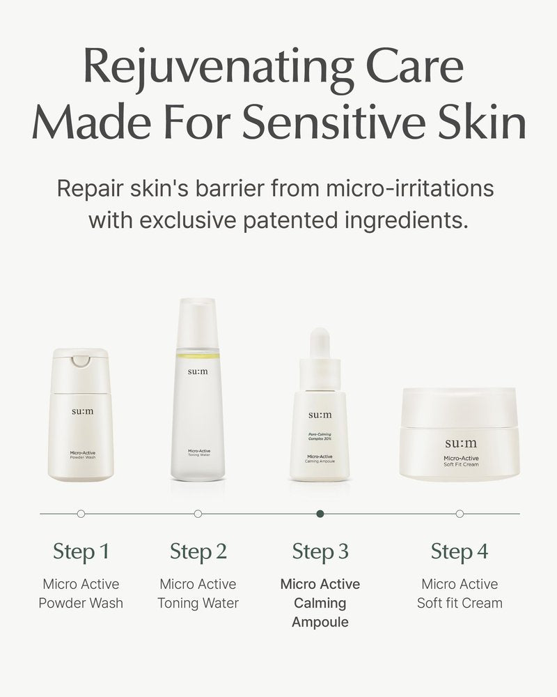 SU:M Micro-Active Calming Ampoule (0.5 fl oz) - Soothing Serum for Redness & Uneven Skin Texture, Provides Quick Relief for Sensitive Skin, Herbal Scent, Korean Skin Care