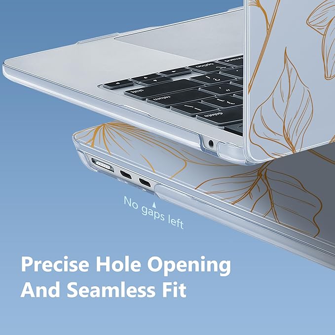 Mektron Case for 2026 MacBook Air 15 INCH M5 A3448 Compatible with M4 A3241 /M3 A3114 /M2 A2941 Printed Plastic Hard Shell Cover with 15.3" Liquid Retina Display Touch ID- Gold Flower S718-Blue