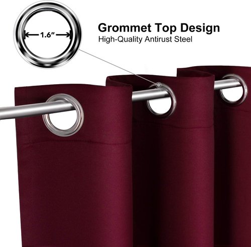ChrisDowa Grommet Blackout Curtains - Thermal Insulated Room Darkening Panels, Burgundy Red, 38W x 45L