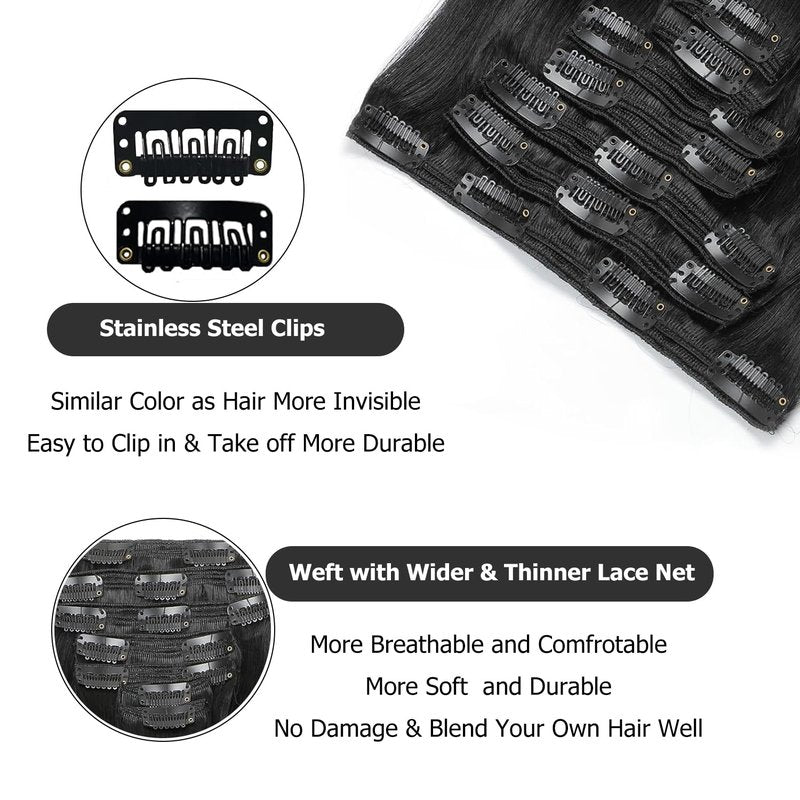Clip ins Human Hair Remy Kinky Straight Clip in for Black Women Yaki Straight Clip in Hair YK 120g