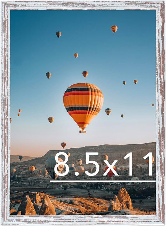 Rustic White Picture Frame by [Brand Name] - 8.5x11 Wall or Tabletop Display | Durable Shatter-Resistant Plexiglass