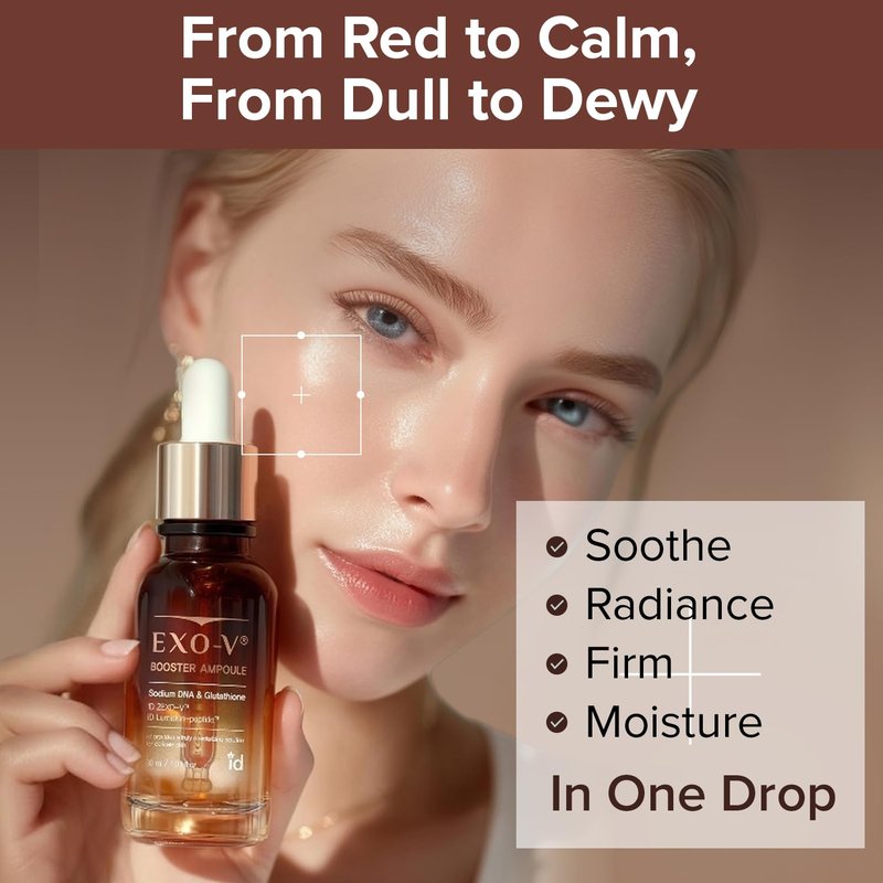 idplacosmetics EXO-V Booster Ampoule 1.01 fl.oz (30ml) – Exosome Serum (720,000 PPM) with PDRN & Glutathione, Korean Skincare Microneedling Serum, for Smoother-Looking Texture & Elasticity Support.