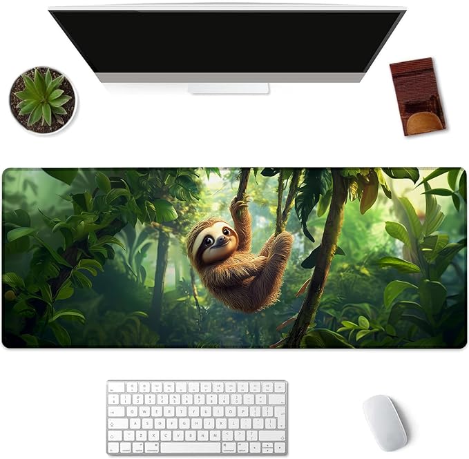 Kibue Sloth Gaming Mouse Pad Extended Desk Computer Keyboard Laptop Mouse Pads for Gaming Home Office Work, Large Long Desk Mat Mousepad with Non-Slip Rubber Base 31.5×11.8inch(16)