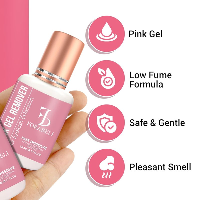 Pink Gel Lash Remover for Eyelash Extensions - Fast Acting 60s Dissolution | Professional Adhesive Remover | 15ml