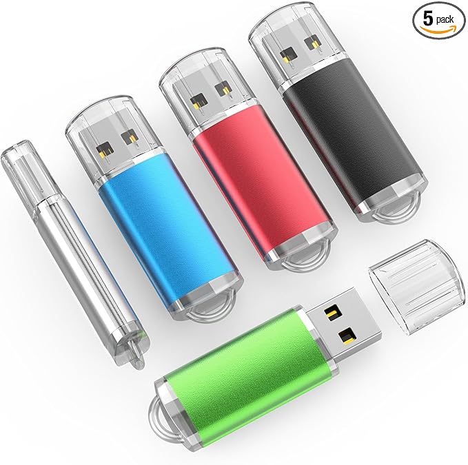TOPESEL 5 Pack 64GB USB 2.0 Flash Drive Memory Stick USB Drive Jump Drive USB Storage Flash Drives Pen Drive Thumb Drives for Desktop, Laptop, Tablet (5 Mixed Colors: Black Blue Green Red Silver)