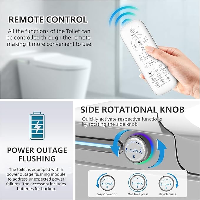 Luxury Smart Toilet Built In, Bidet with Heated Seat,Warm Water Sprayer & Dryer, Japanese Toilet with Foot Sensor Operation,LED Display