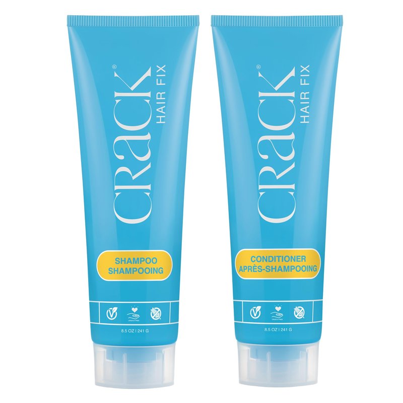 CRACK HAIR FIX Shampoo and Conditioner Set, 8.5 oz Each | Anti-Frizz Hair Products for Damaged Hair, Bond Repair, Curl Care, Humidity Control, and Color Protection