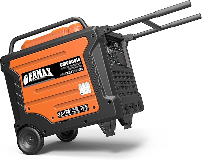 GENMAX Portable Generator, 9000W Super Quiet Gas Powered Engine with Parallel Capability, Remote/Electric Start, Digital Display,EPA Compliant，CO Alarm Ideal for Home Backup Power (GM9000iE)