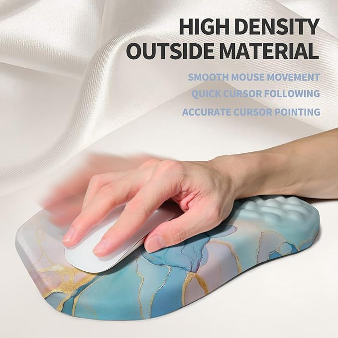 Gleamtide Ergonomic Raised Mouse Pad Wrist Support with Bilateral Slope Memory Foam Mousepad for Wrist Rest and Carpal Tunnel Pain Relief 11.8x7.9〃Blue Marble
