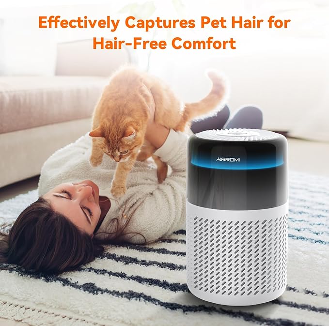 AIRROMI HEPA Air Purifier for Bedroom&Home,Pet Air Purifier for Home Pets,Removes Pet Odor,Cat Litter Smell,Dust,Smoke&Allergies,Quiet Room Air Purifier with Scents,360°Air Cleaner,A2005 White
