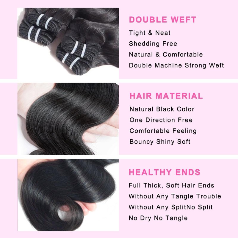 12A Human Hair Bundles Body Wave 100% Unprocessed Brazilian Virgin Bundles Human Hair Real Human Hair Extensions Natural Black