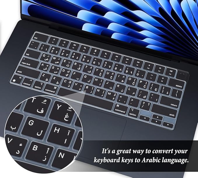 Arabic Keyboard Cover Skin for Apple 2026 2025 2024 2023 2022 MacBook Air Laptop with M5 M4 M3 M2 chip 15.3 inch A3448 A3241 A3114 A2941/MacBook Air 13.6 inch A3449 A2681 A3113 A3240 Protector-Black