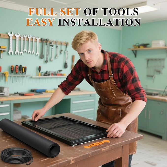 2PACK MAGZO Window&Door Screen Replacement Kit, 48''W x 99''L, with Retainer Spline (Total 65.6 FT) and Press-Fit Roller Tool, Scratch-Proof Polyester, Net Roll Repair for Sliding/House Windows, Black