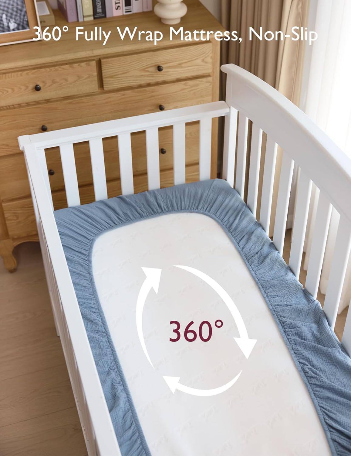 Momcozy Fitted Crib Sheets - Soft Breathable Natural Cotton, 2 Pack, 52"x28", Blue Star Moon Design
