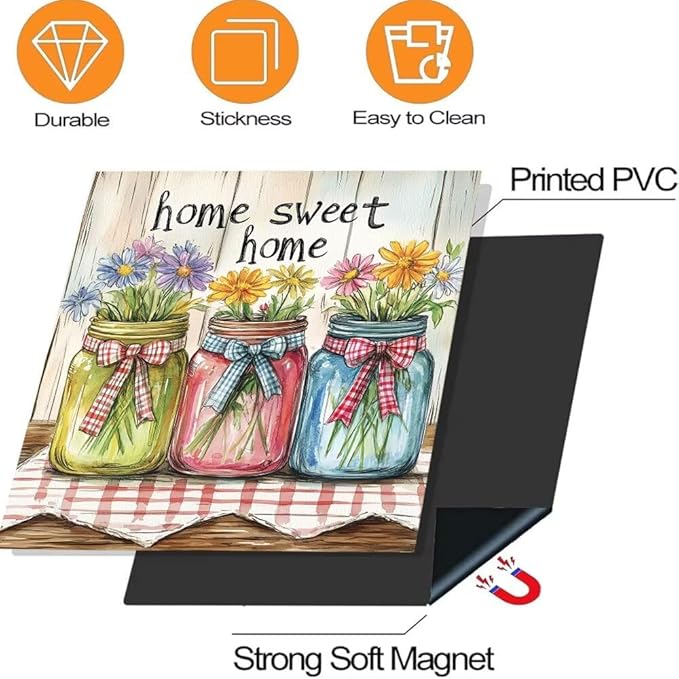 Home Sweet Home Kitchen Decor Dishwasher Magnet Cover Decal, Mason Jar Floral Farm Style Magnetic Dish Washer Panel Door Vinyl Sticker, Refrigerator Magnets,Easy to Clean, 23 x 26 inch